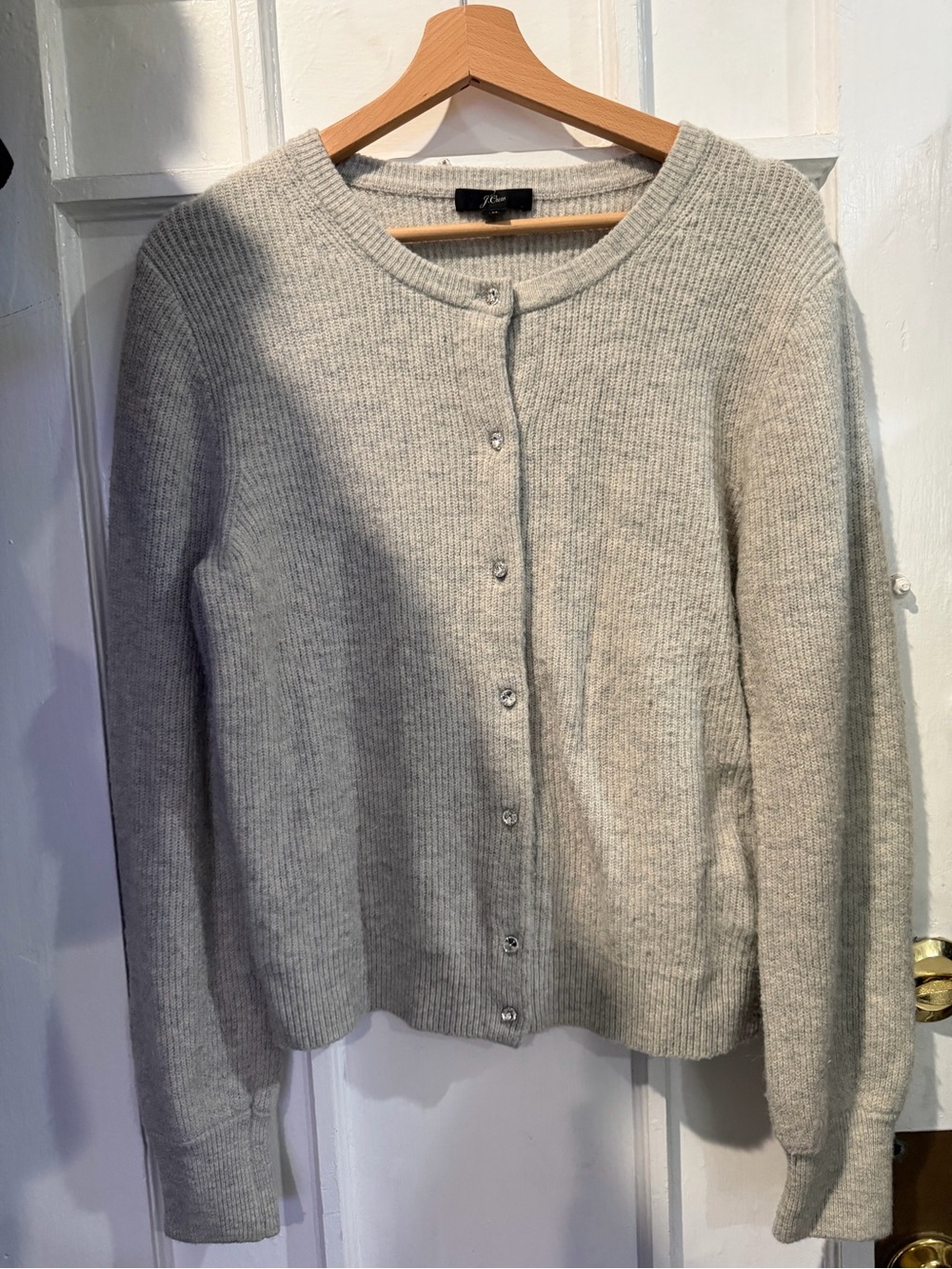 J. Crew Light Gray Ribbed Button-Up Cardigan